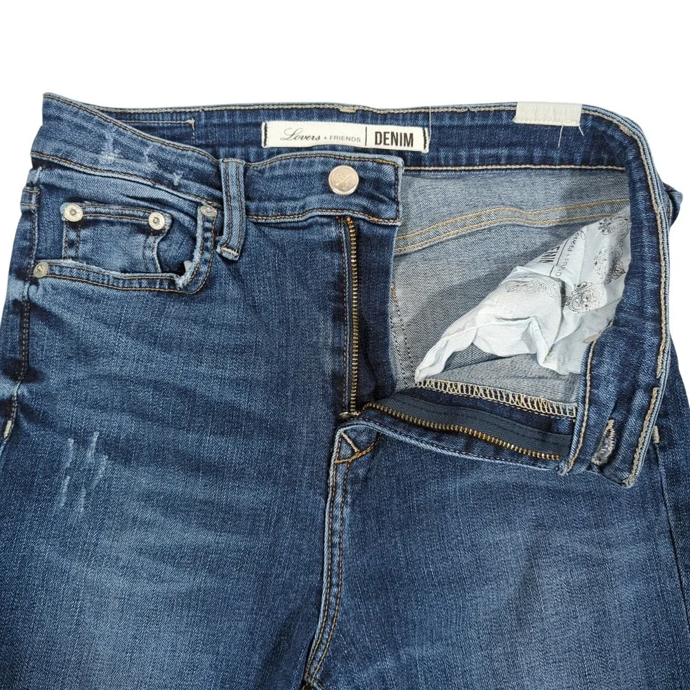 LOVERS + FRIENDS Mason High Rise Skinny Jeans Larchmont‎ Blue Distressed Size 28